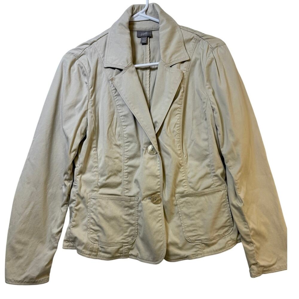 J.Jill Women’s Small Beige Cotton Stretch Blazer Jacket 2 Button Pockets